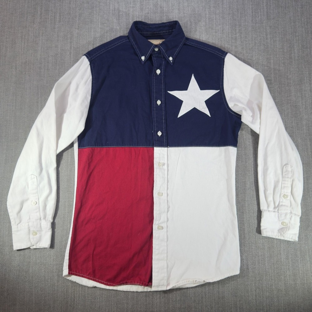 Wrangler Shirt Mens Small Multicolor Texas Flag Western Long Sleeve Button Up